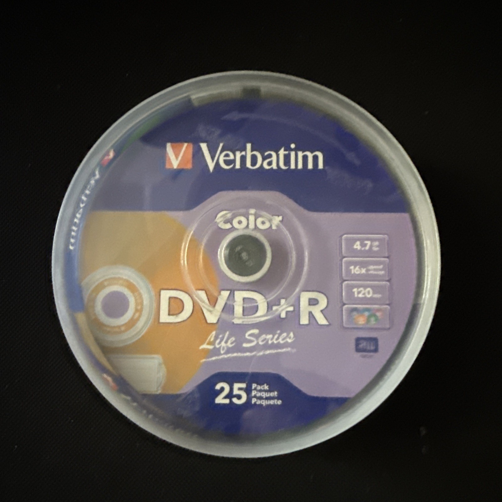 25-Pack Verbatim 16X Life Series w/ VIBRANT COLOR SURFACE DVD+Rs Verbatim 98431