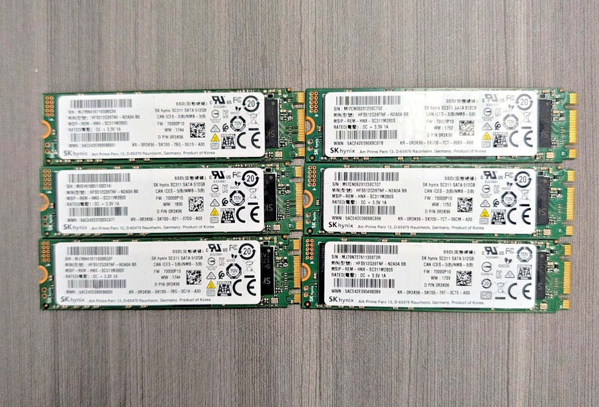 LOT of 6 - SK Hynix SC311 512 GB M.2 SATA 80mm Solid State Drive TESTED
