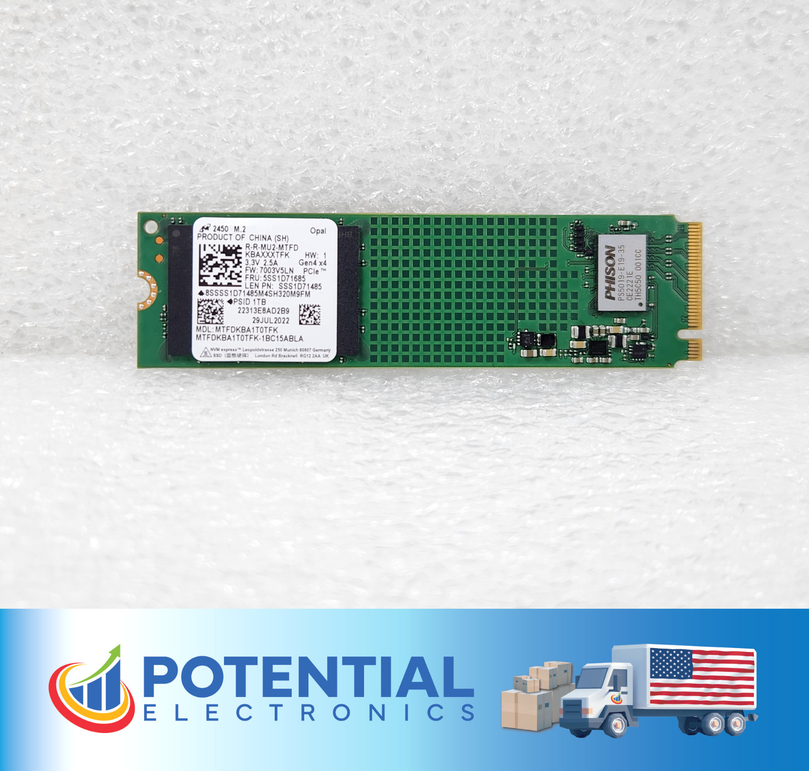 Micron MTFDKBA1T0TFK 1TB M.2 2280 PCIe Gen 4.0 x4 NVMe Solid State Drive