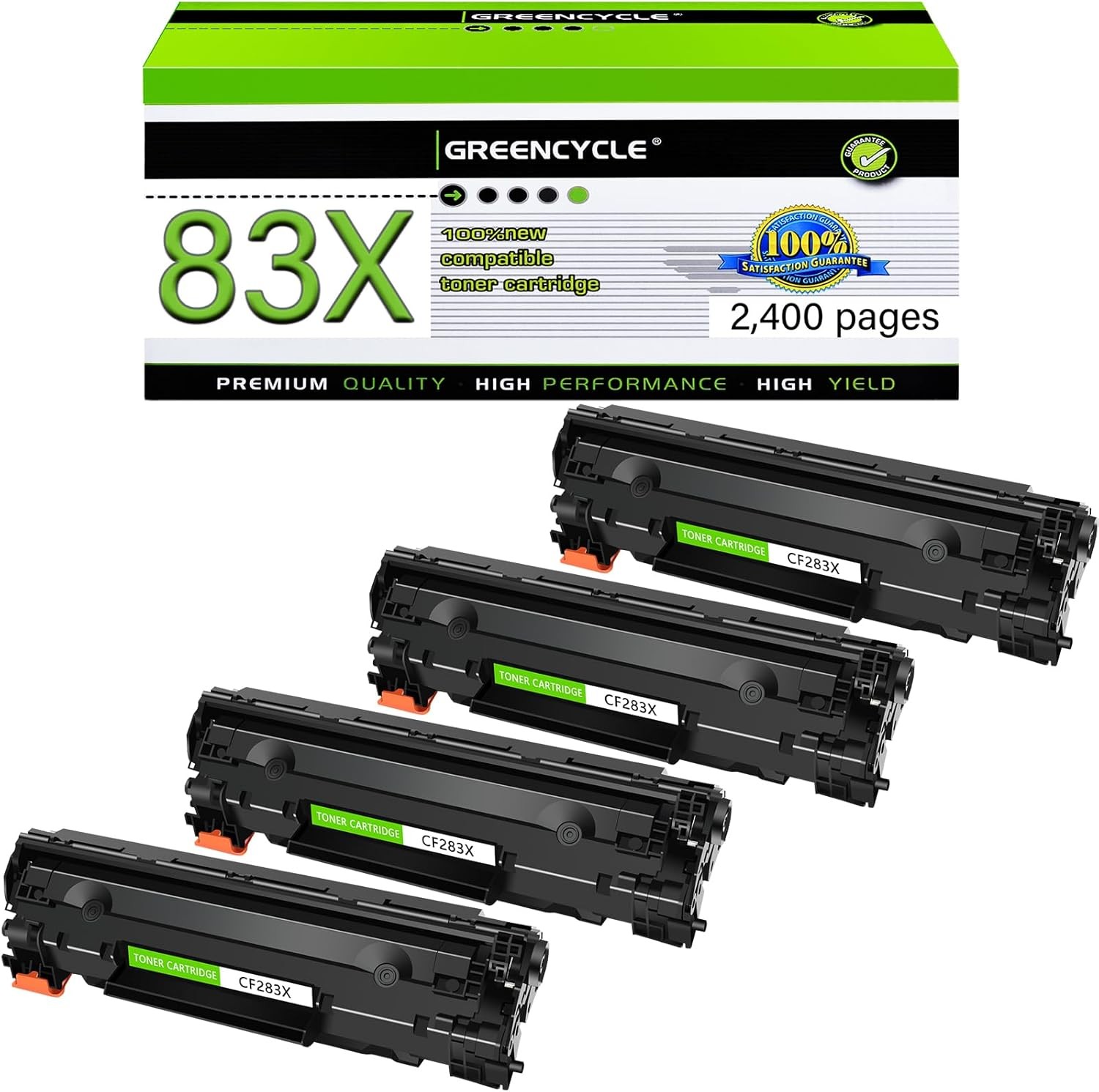 4PK CF283X 83X Black Toner Cartridge Compatible with HP LaserJet M201dw M225dn