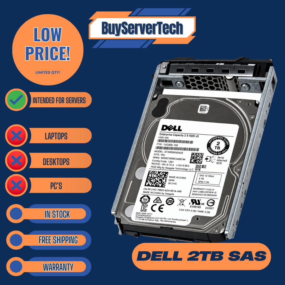 Dell FVX7C ST2000NX0433 2TB SAS 12Gb/s 7.2K 2.5" HDD 0 Hours w/ Tray