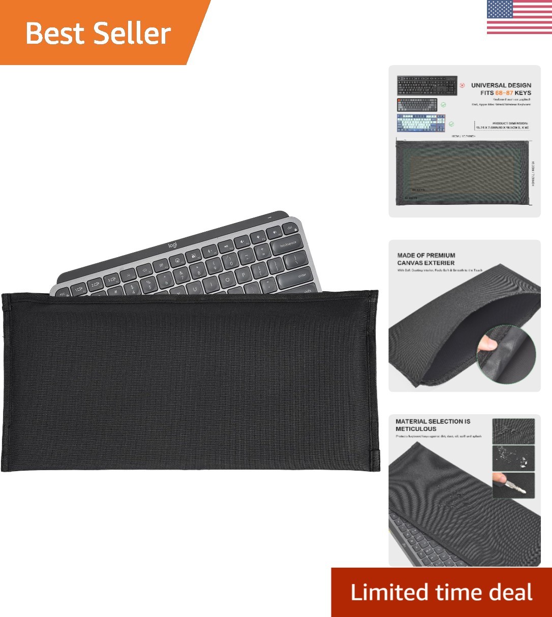 Water-Resistant Canvas Keyboard Dust Sleeve for 68-87 Keys - Gaming Essential