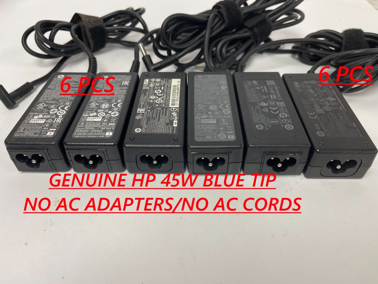 6 PCS GENUINE HP 45W BLUE TIP CHARGERS NO AC CHARGERS