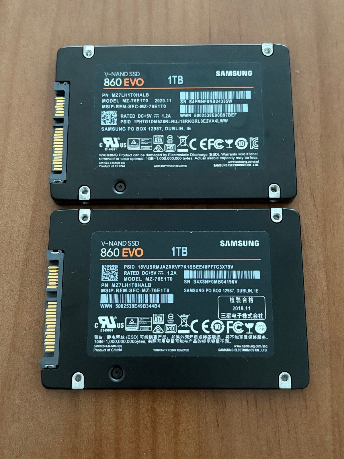 2 pcs Samsung 860 EVO 1TB 2.5” SATAIII Internal SSD MZ-76E1T0 1TB 3D V-NAND 7mm