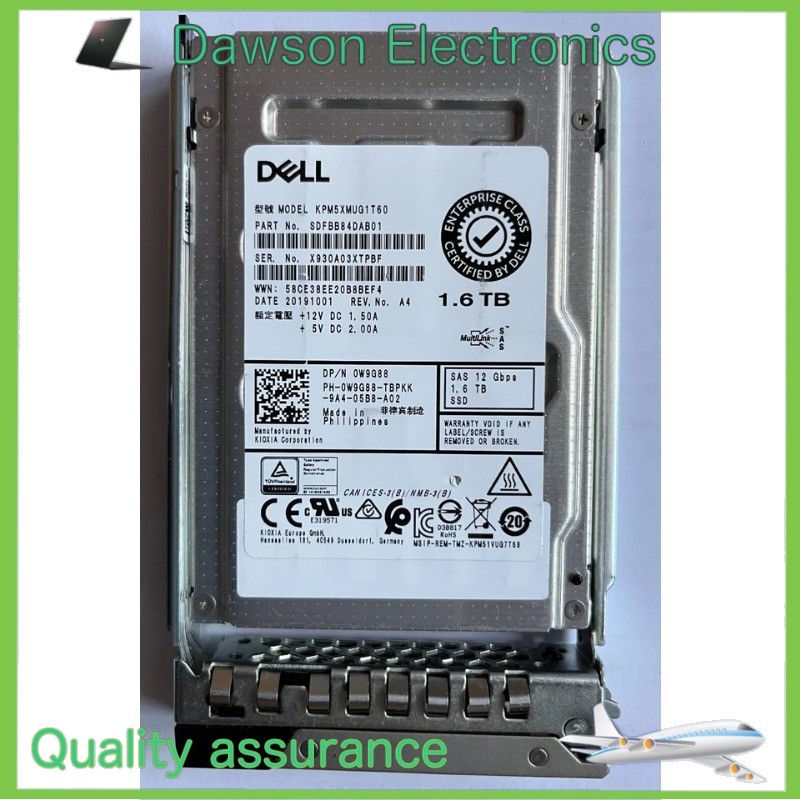 KPM5XMUG1T60 W9G88 0W9G88 DELL KIOXIA 1.6TB SAS 2.5" 12Gb/s SSD MU R640 R740 New