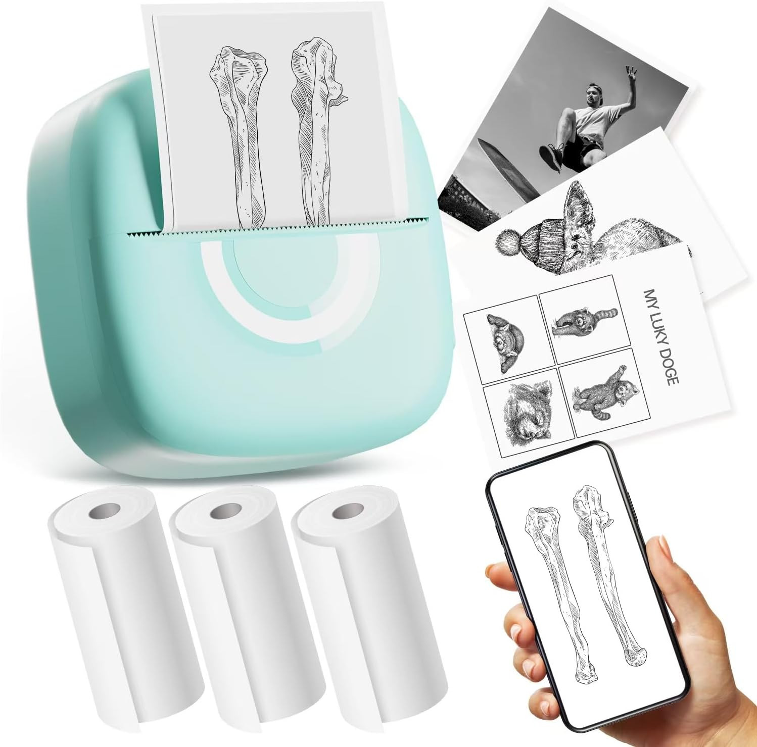 Mini Impresora Impresora Inteligente Inalámbrica Bluetooth Portátil Azul US NEW