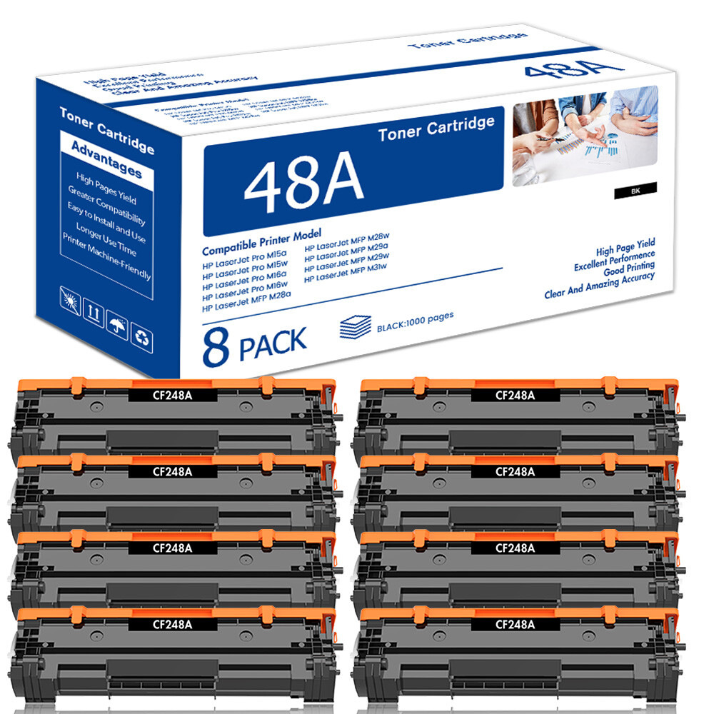 8 Pack CF248A 48A Black Toner For HP LaserJet Pro MFP M15a M15w M28w M29a M29w