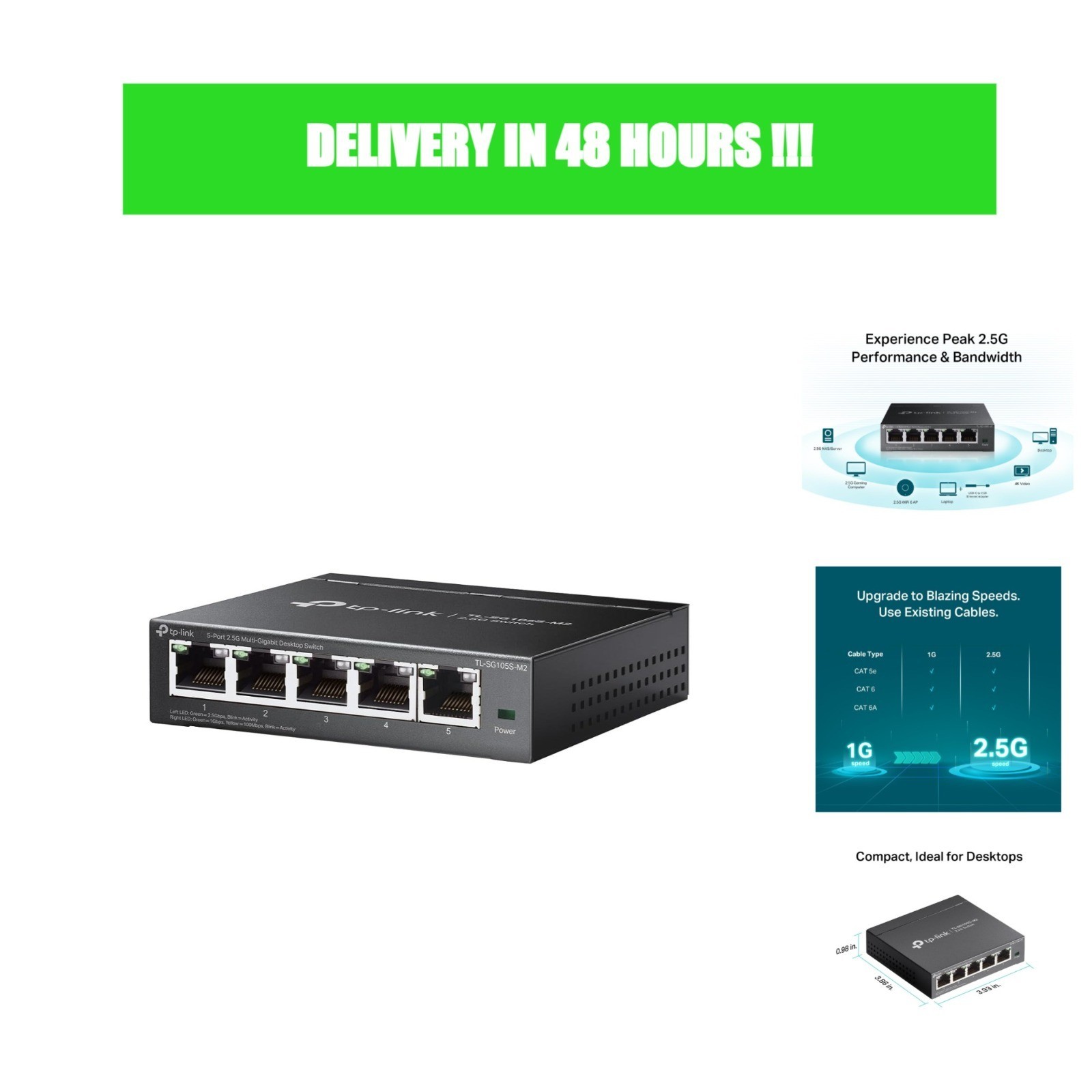 TP-Link TL-SG105S-M2 5-Port 2.5G Ethernet Switch Unmanaged Multi-Gig