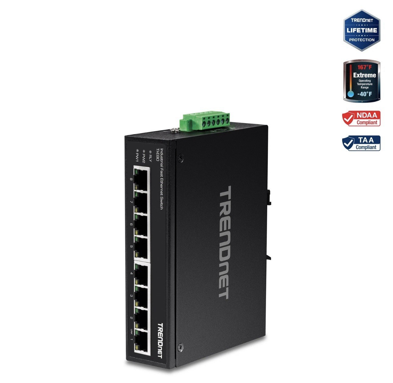 TRENDnet TI-E80 8-Port Industrial Fast Ethernet DIN-Rail Switch