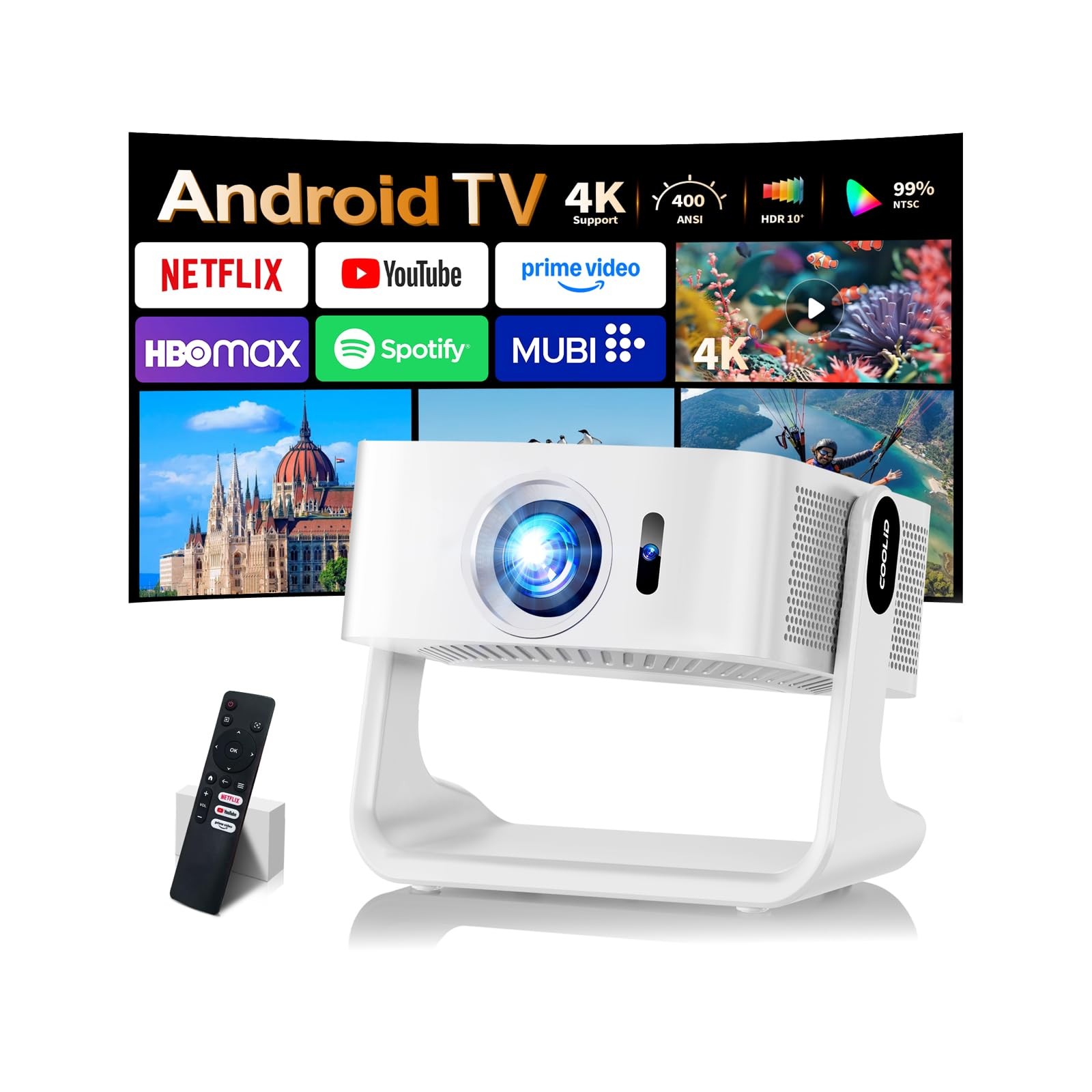 [Compatible with Netflix & Support 4K] 1080P HD Mini Projector Dual White