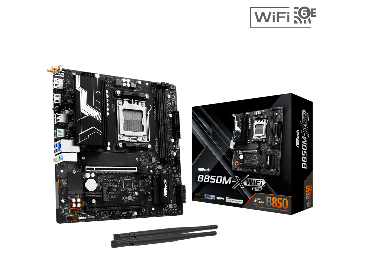ASRock B850M-X WiFi R2.0 AM5 AMD B850 SATA 6Gb/s USB 3.2 Dual Graphics Outputs