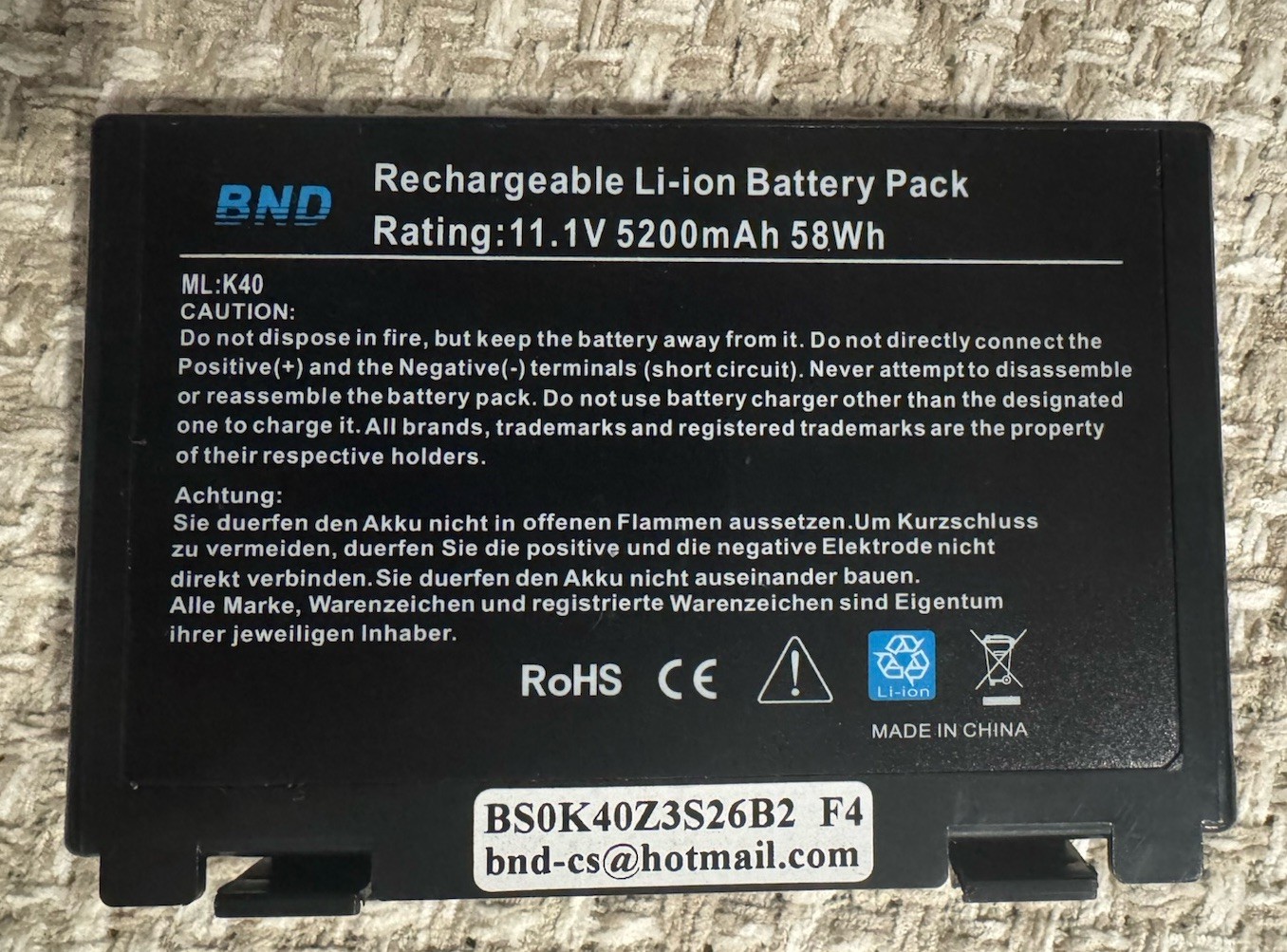 Battery for Asus K40IJ-VX042 K40IJ-VX092 K40IJ-VX122R K50iP K70AB X8BVT Laptop