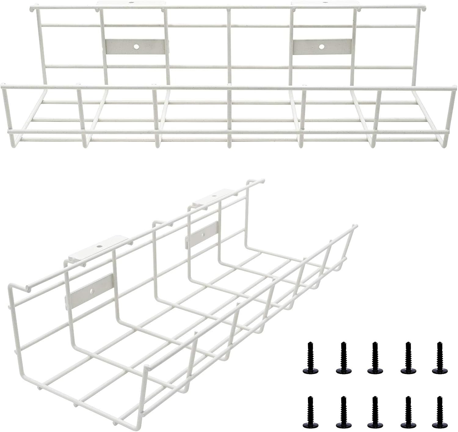 Under Desk Cable Tray - 2 Pack Cable Raceway for Wire Management. Metal Wire
