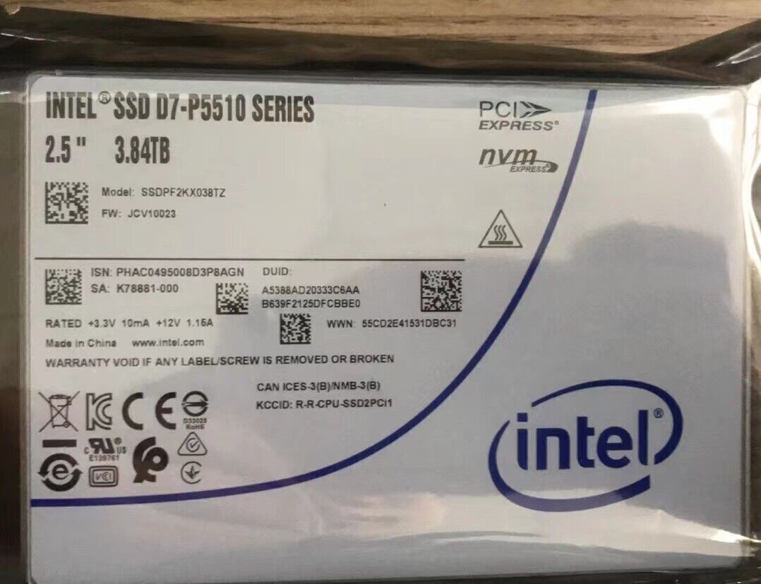 3.84TB Intel SSD D7-P5510 U.2 SSDPF2KX038TZ Series DC NVME Solid State Drive
