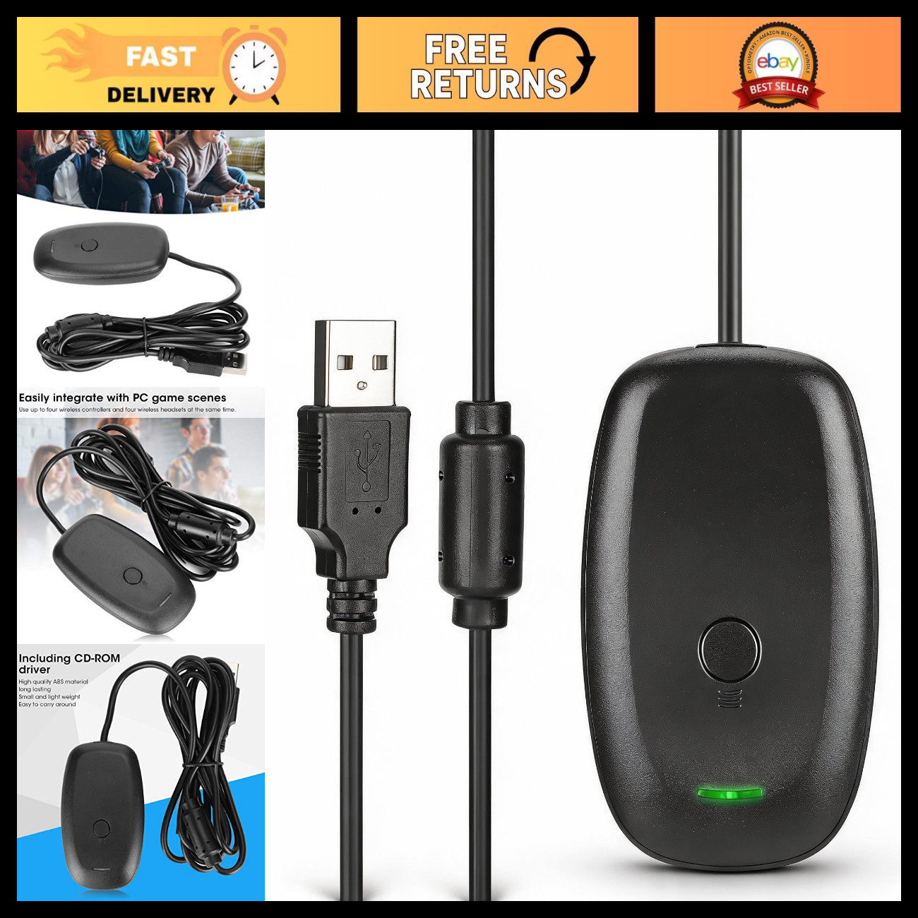 Wireless USB Gaming Receiver Adapter for PC, Xbox, PS4, Plug & Play, Low Latency