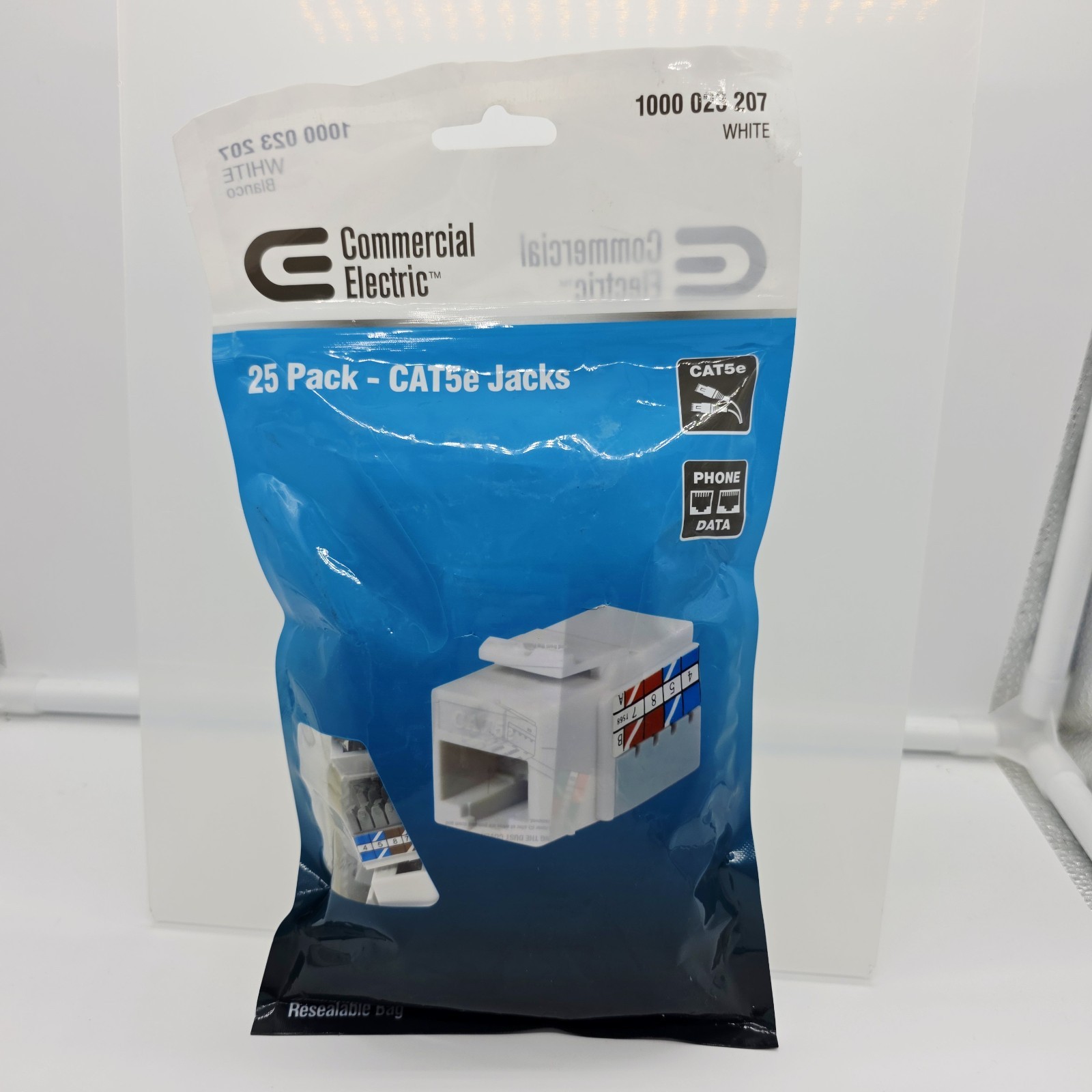 Commercial Electric Category 5e Jack - Gold Plated Plastic White (25-Pack)