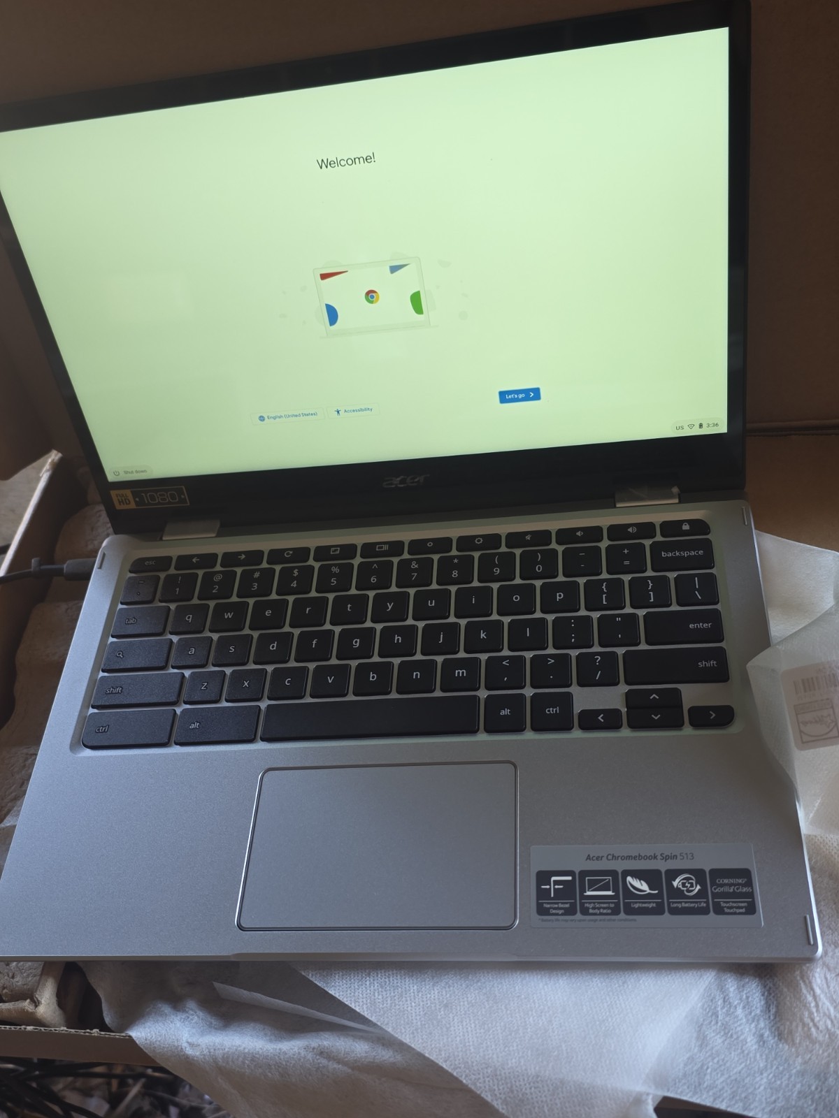 Acer Chromebook Spin 513 13.3" (64GB eMMC, Qualcomm Kryo 468, 2.10 GHz, 4GB Ob A