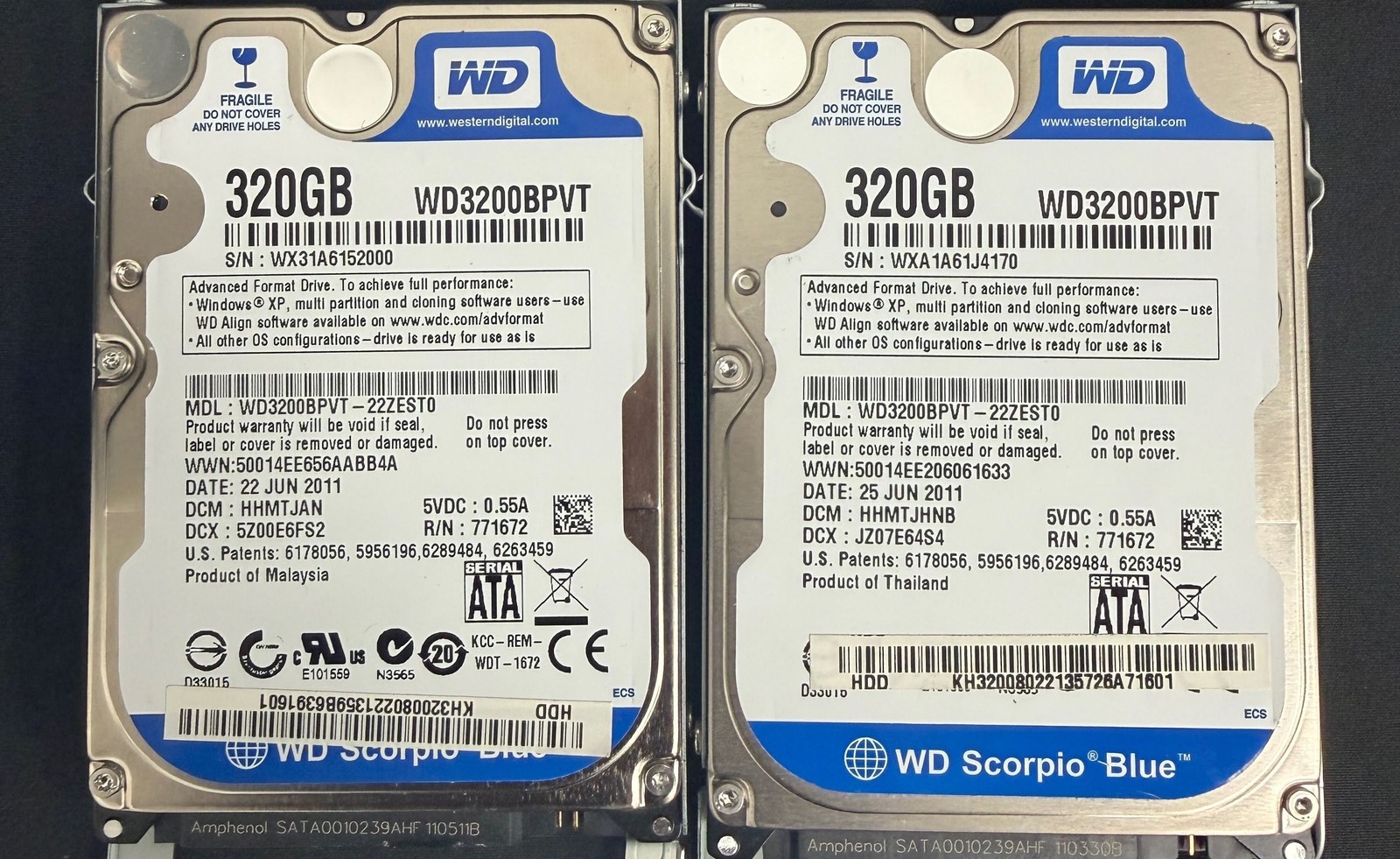 Lot of 2 Western Digital Blue 320GB 2.5 SATA Laptop HDD Hard Drive WD3200BPVT