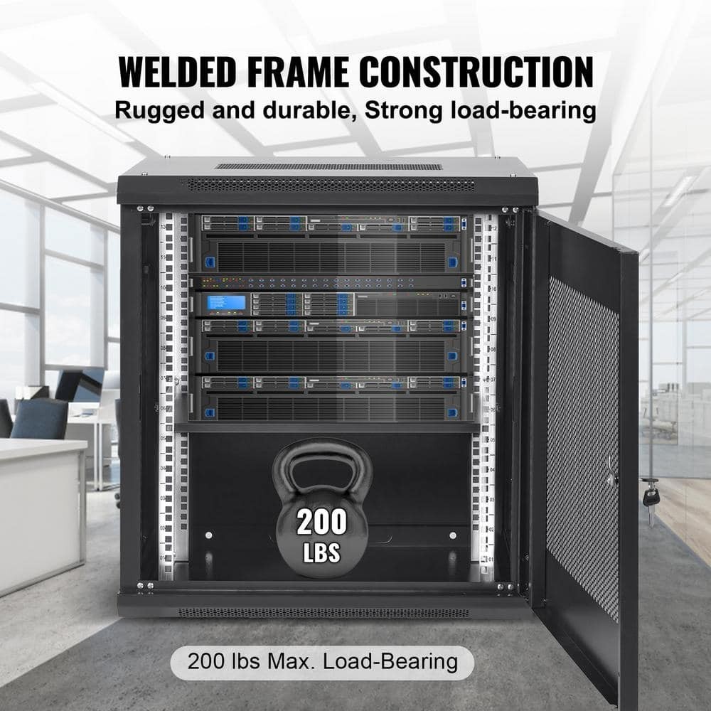 Vevor 12U Wall Mount Steel Server Cabinet 25.2x15.5x17.7in. Depth Network Rack