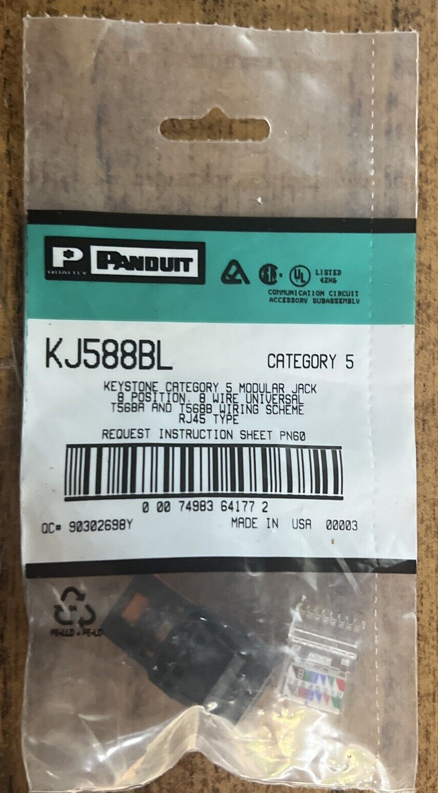 PANDUIT - Mini-Com Mod - CAT5E Jack - Black - KJ588BL (Keystone)