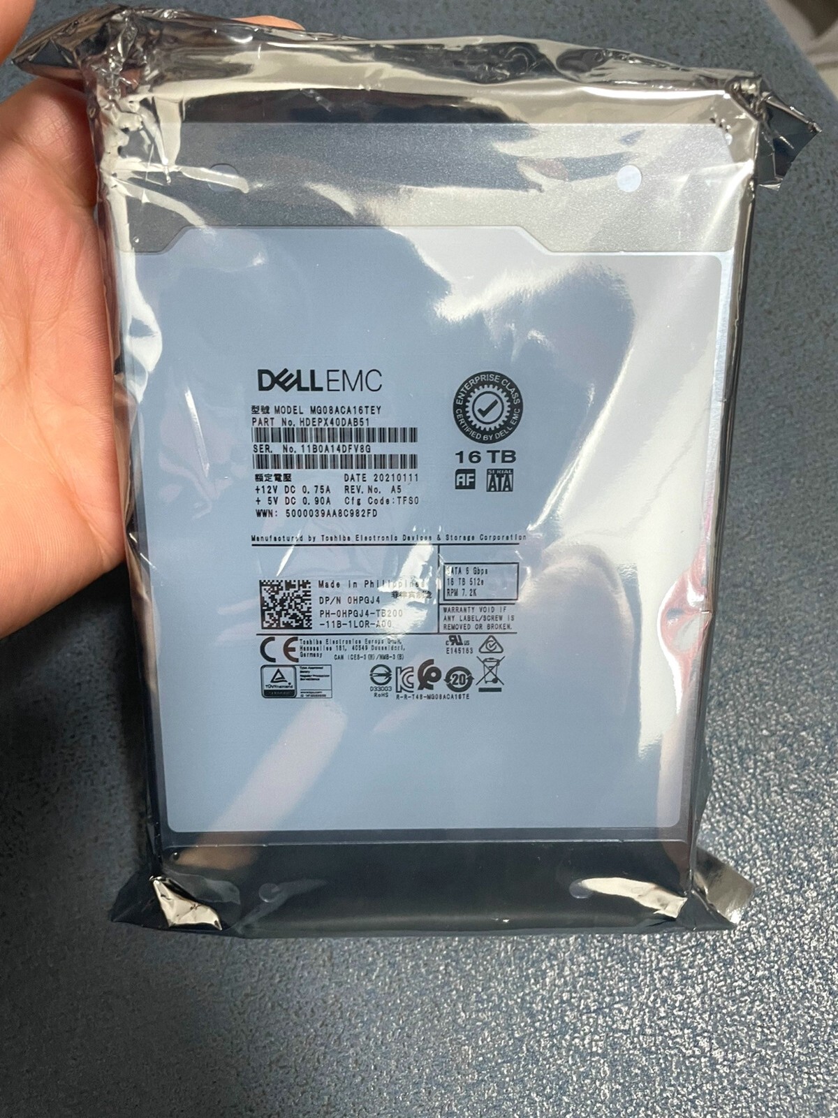 Compatibe Dell HPGJ4 0HPGJ4 16TB 7.2K SATA 3.5" 6Gbps MG08ACA16TEY Hard Disk