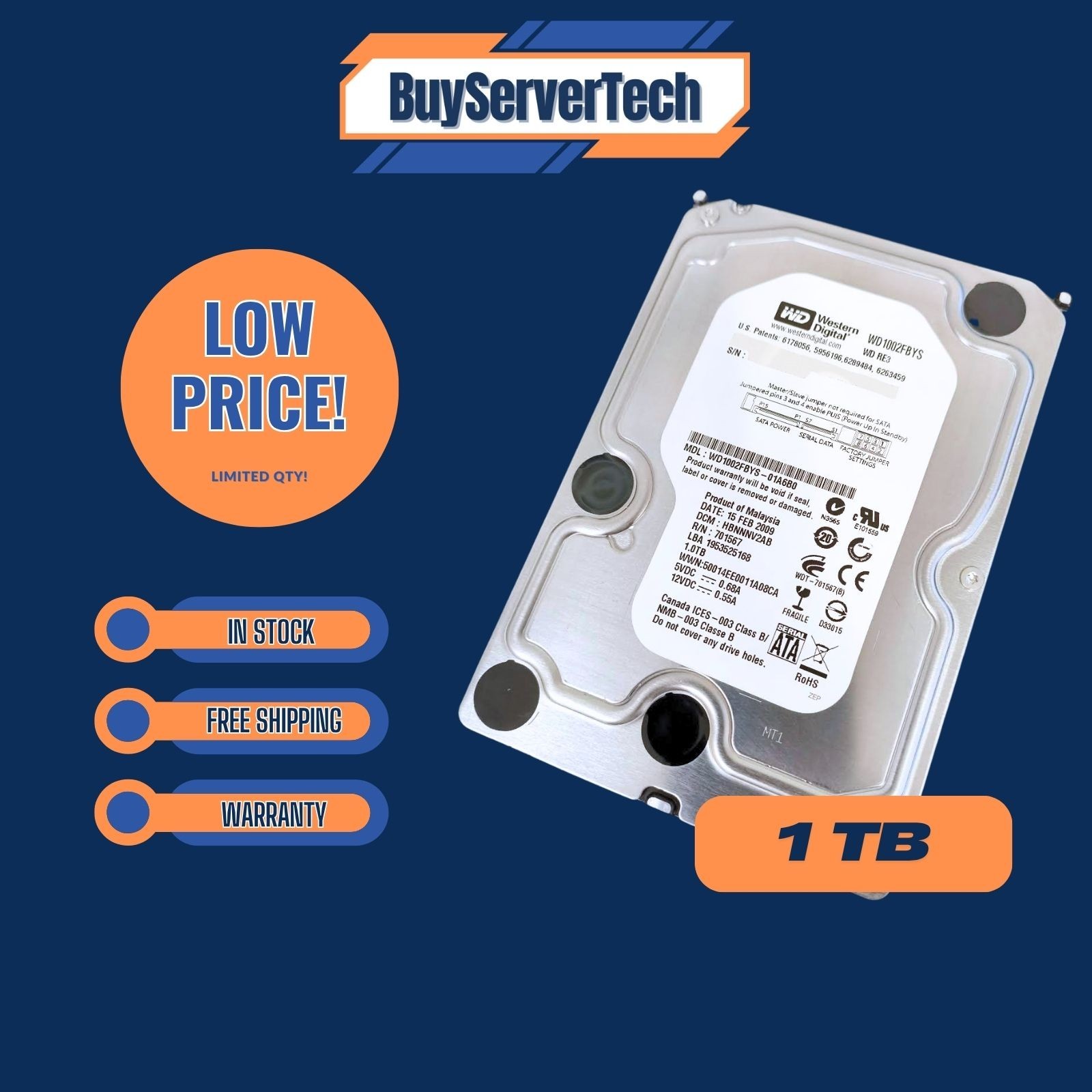 Western Digital RE3 WD1002FBYS 1TB SATA 7.2k RPM 3.5"