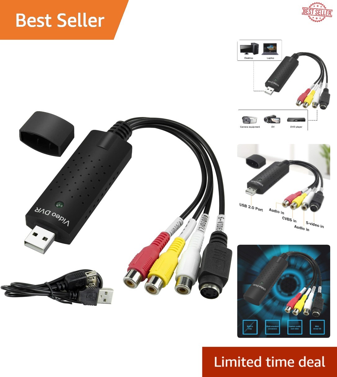 720p USB 2.0 VHS to Digital Converter - Ideal for Streaming and Capture Projects