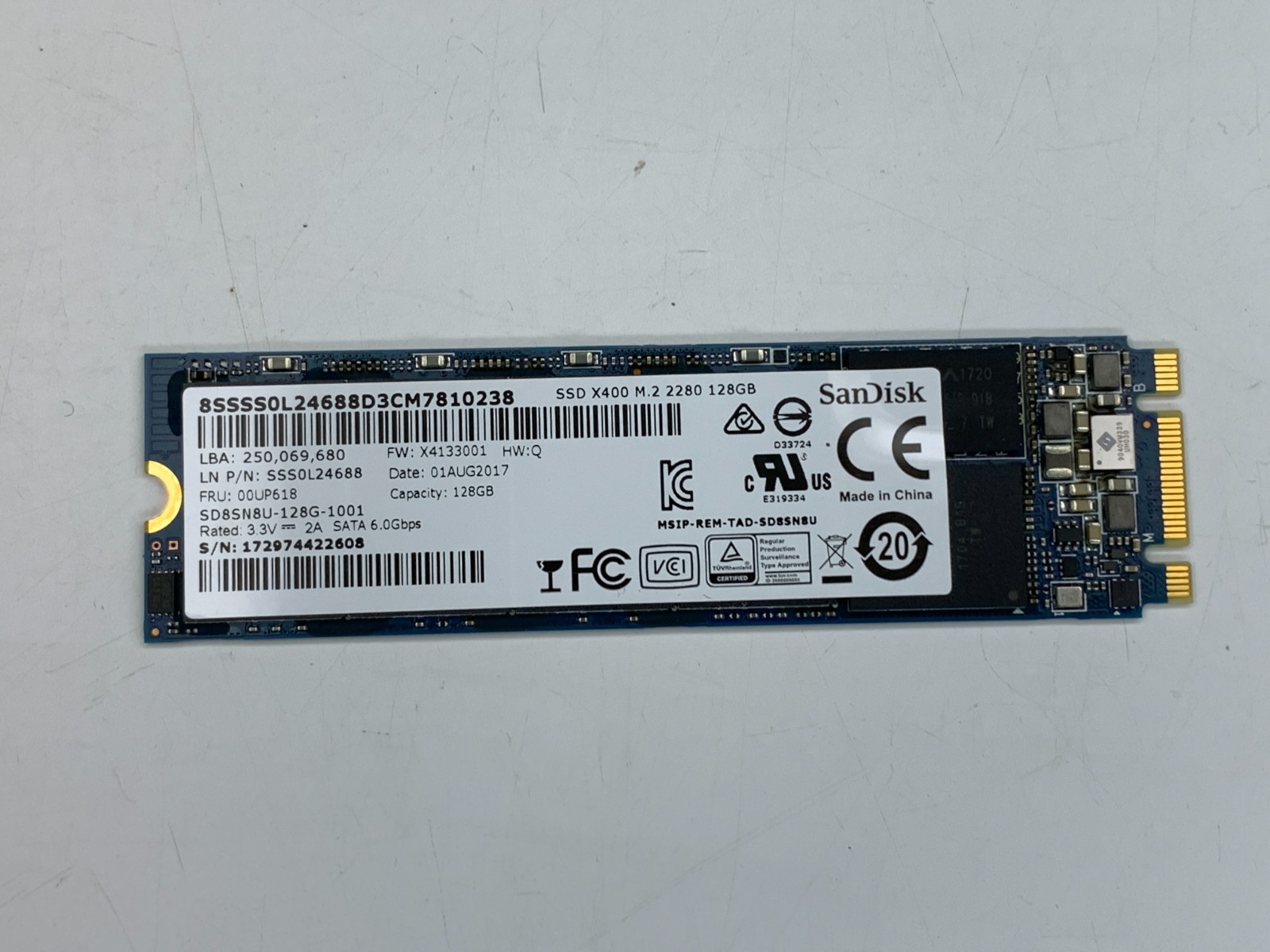 SanDisk X400 128GB SSD SATA M.2 2280 Hard Drive 00UP618 SSS0L24688 SD8SN8U-128G