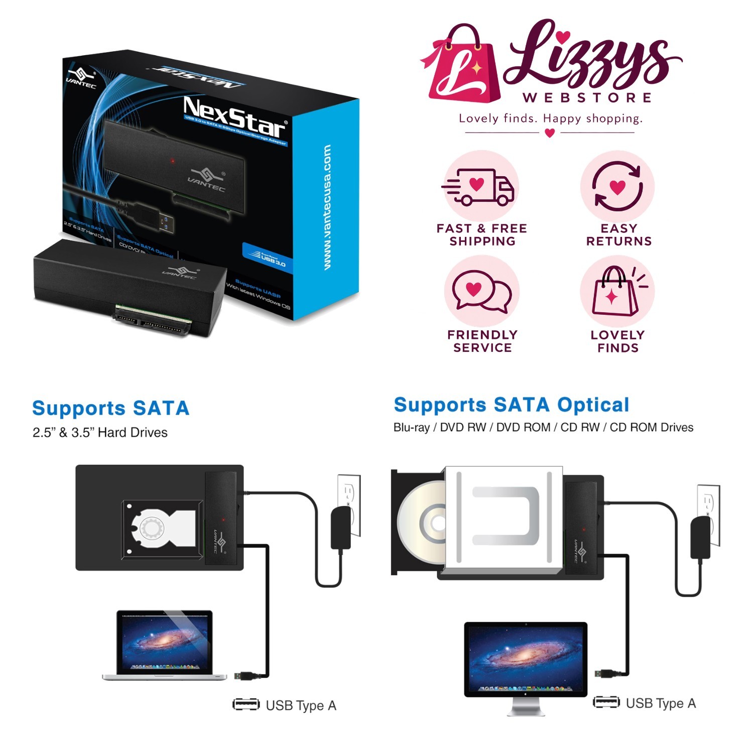 Sleek NexStar USB 3.0 to SATA Optical/Storage Adapter - Plug & Play Convenience