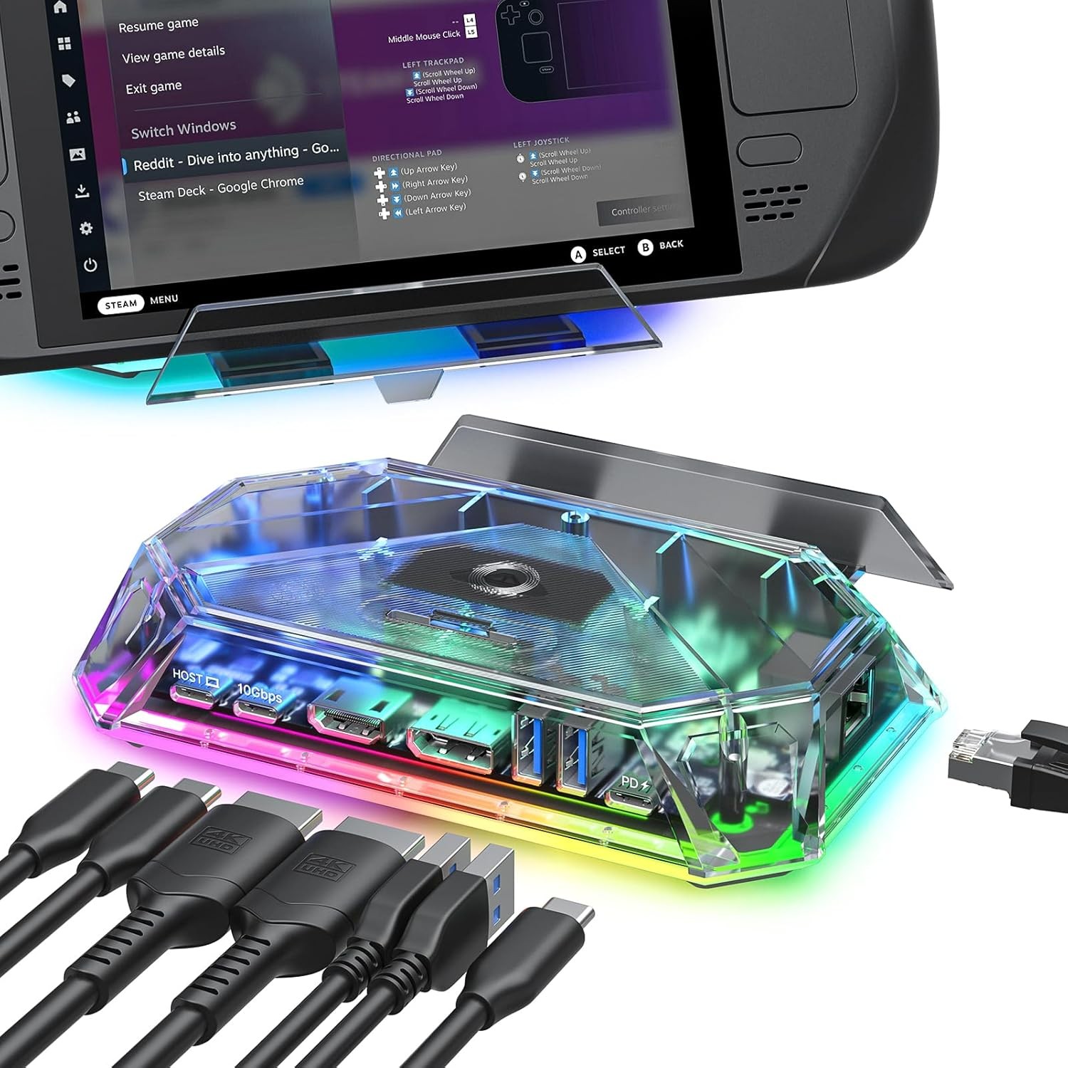 JSAUX RGB Docking Station for Steam Deck (OLED)/ROG Ally/Legion Go, 12-in-1 Hand