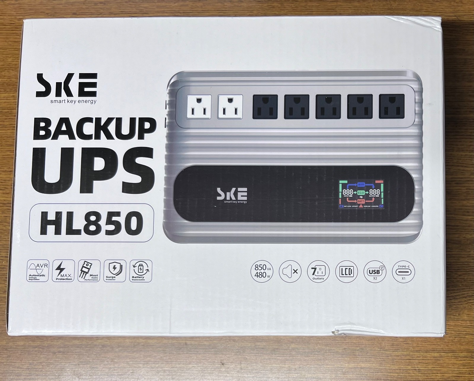 SKE UPS 850VA/480W Battery Backup Surge Protector for Computer Orion HL850