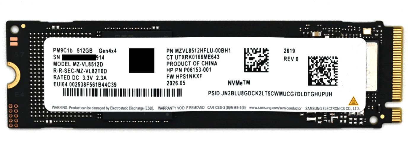 Samsung PM9C1b 512GB Gen4 NVMe M.2 2280 SSD HP P06153-001 MZVL8512HFLU New