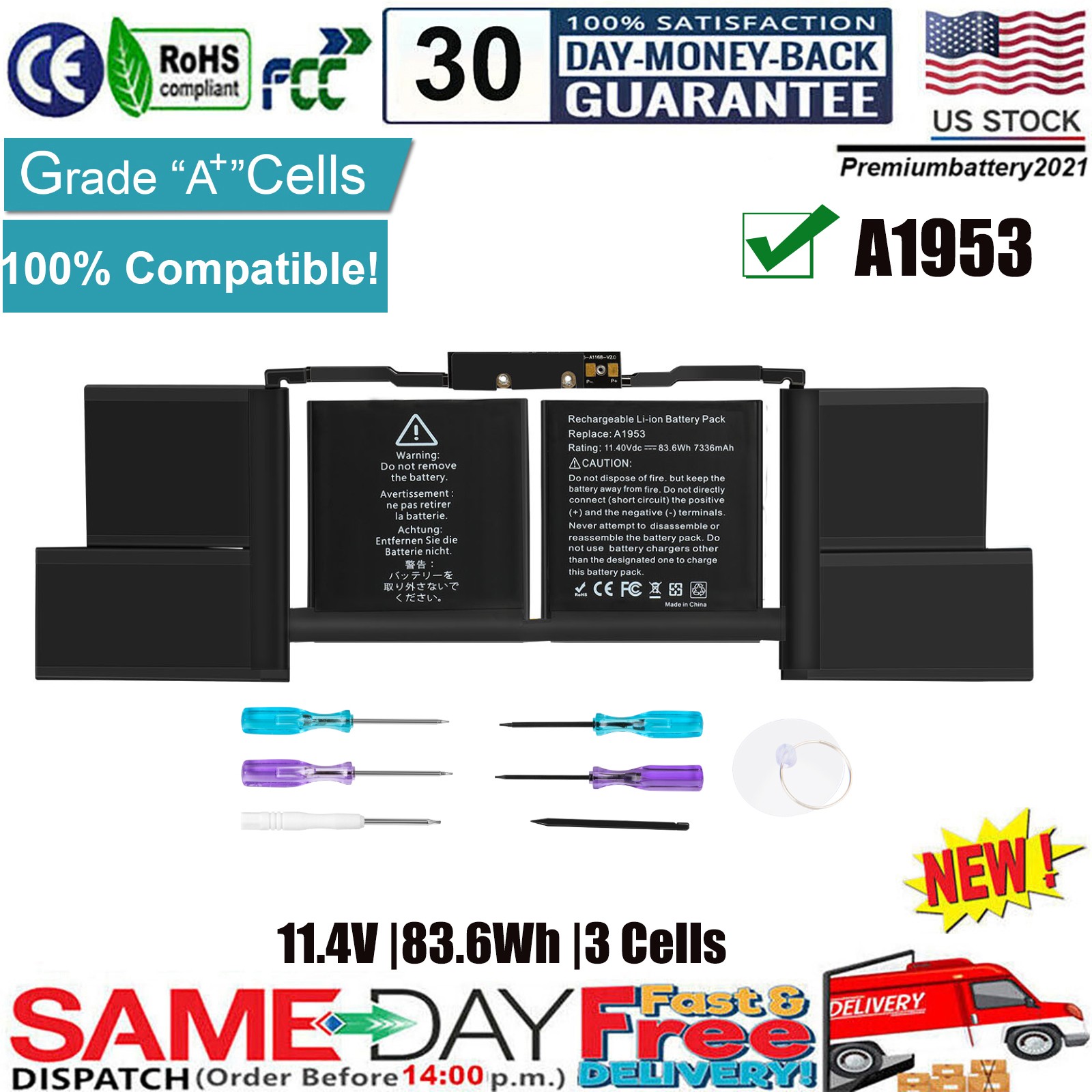 ✅A1990 A1953 Battery For MacBook Pro 15" Mid 2018 2019 EMC 3215 3359 Touch Bar