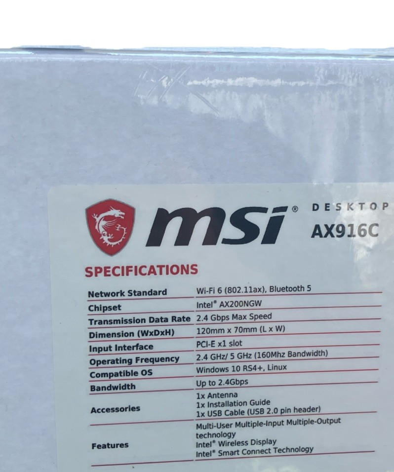 MSI AX916C HERALD-AX INTEL AX200NGW WI-FI  Bluetooth 5.2 Adapter Card@ 2