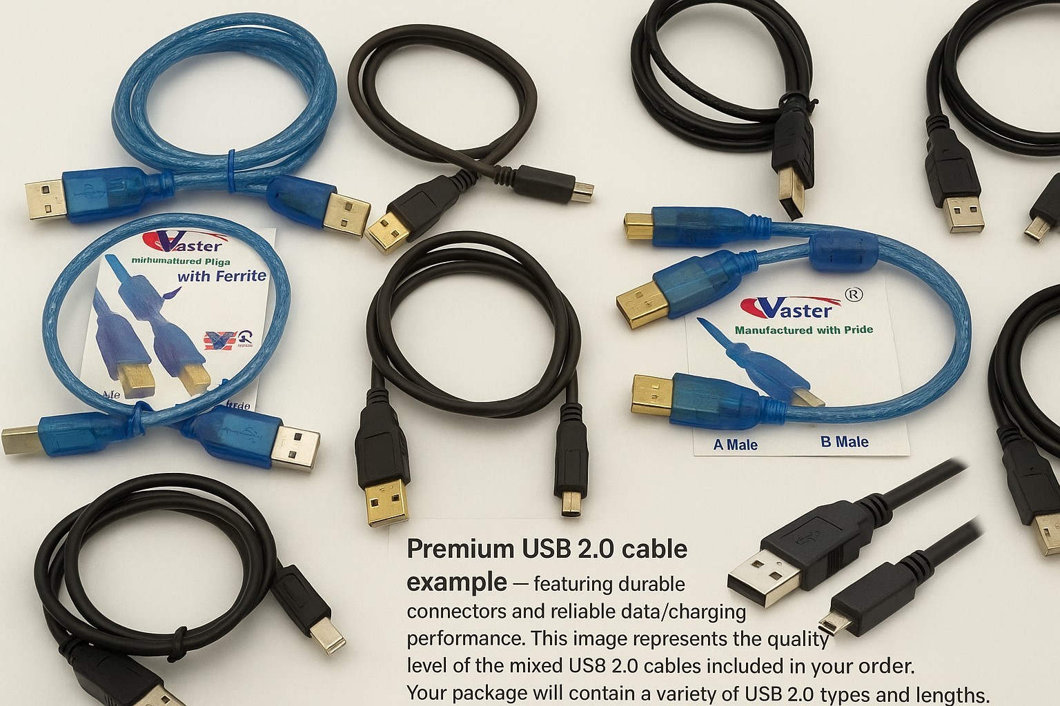 USB 2.0 Cable Mixed Lot – 15 Pieces (Random Lengths & Types)