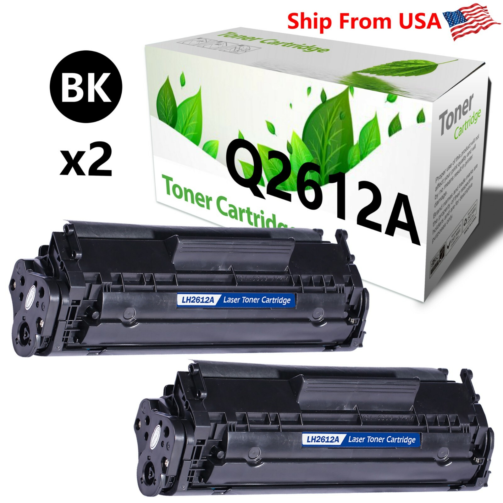 2 PK Q2612A 2612A Toner Cartridge 12A for 1010 1012 1018 3055MFP