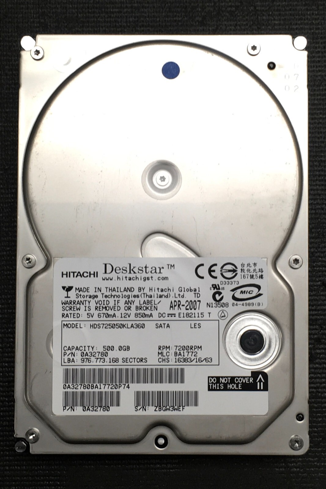 Hitachi Deskstar 7K500 HDS725050KLA360 500 GB,Internal,7200 RPM,3.5" SATA HDD