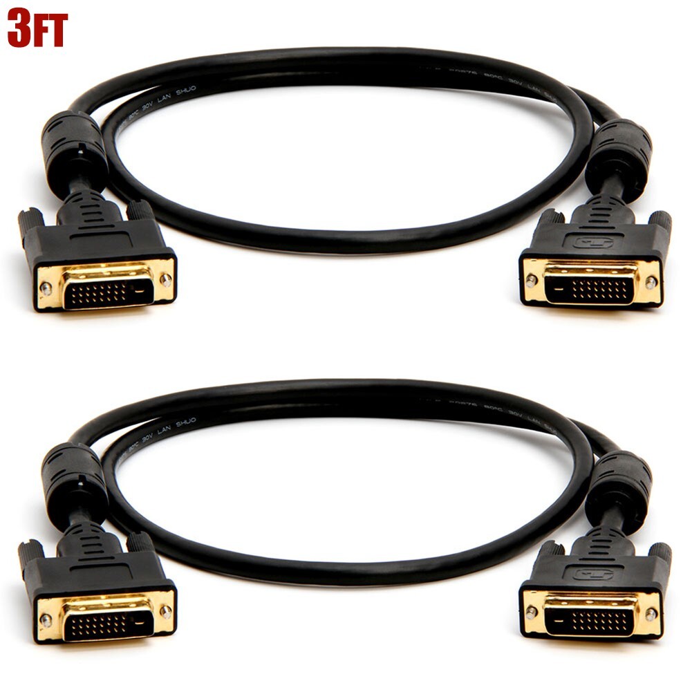 2 Pcs 3FT DVI-D Dual Link Male to Male Digital Video Cable PC Monitor HDTV Gold
