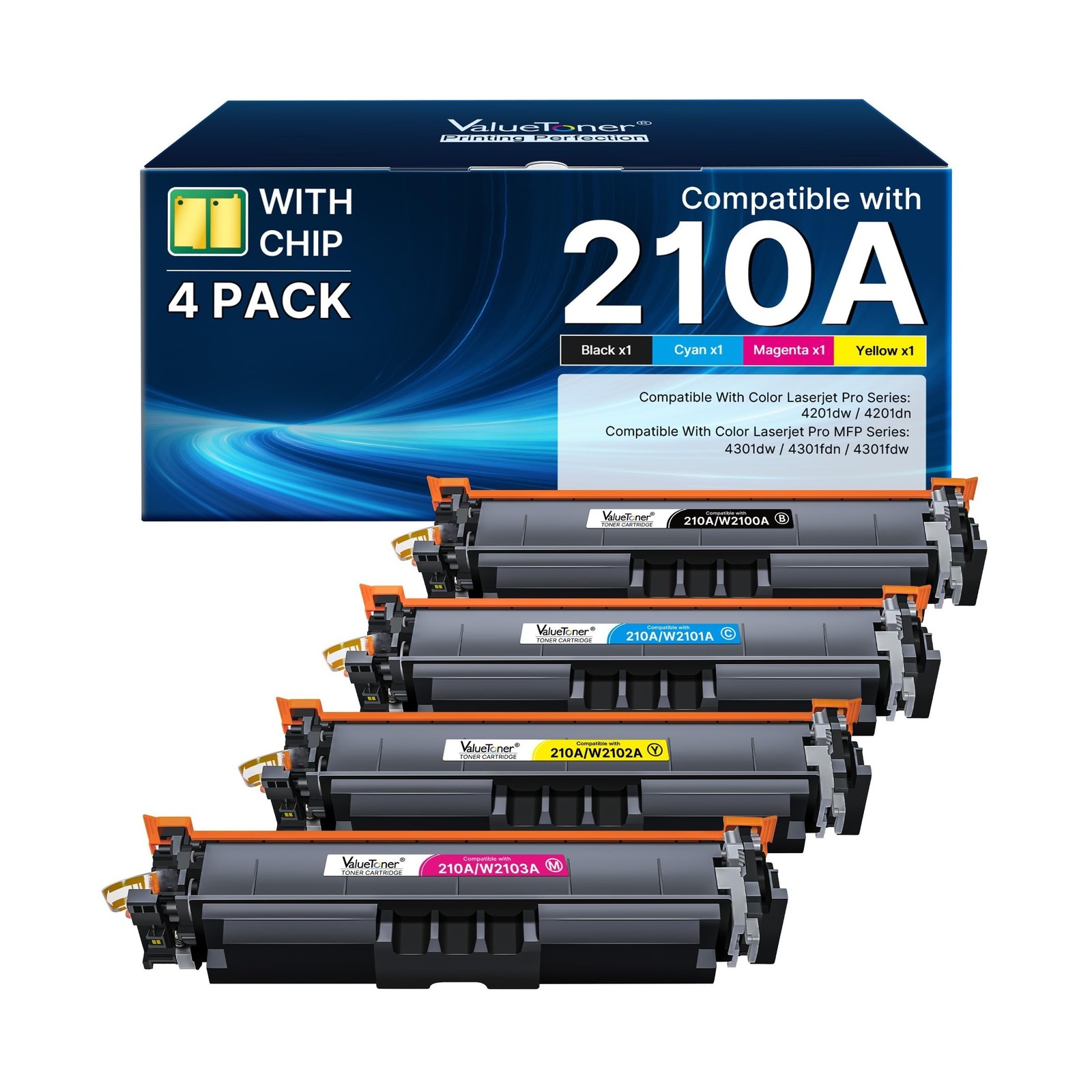 210A Toner Cartridges 4 Pack (with Chip) - Replacement for HP 210A 210X Toner...