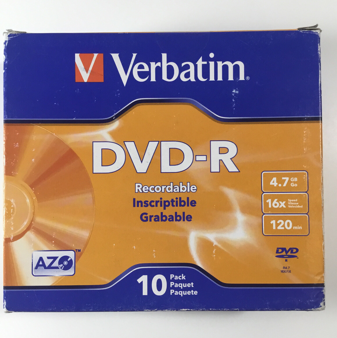 Verbatim 10-Disc Blank Recordable Disc Slim Case 4.7GB 16x 120Min DVD-R 95099 26