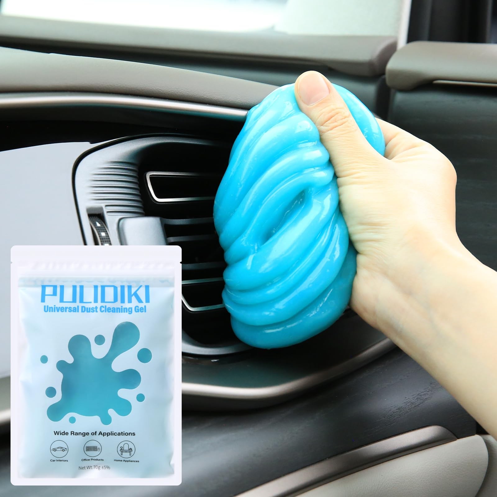 PULIDIKI Car Interior Cleaning Gel Putty Blue 70g Reusable Vent Keyboard Cleaner