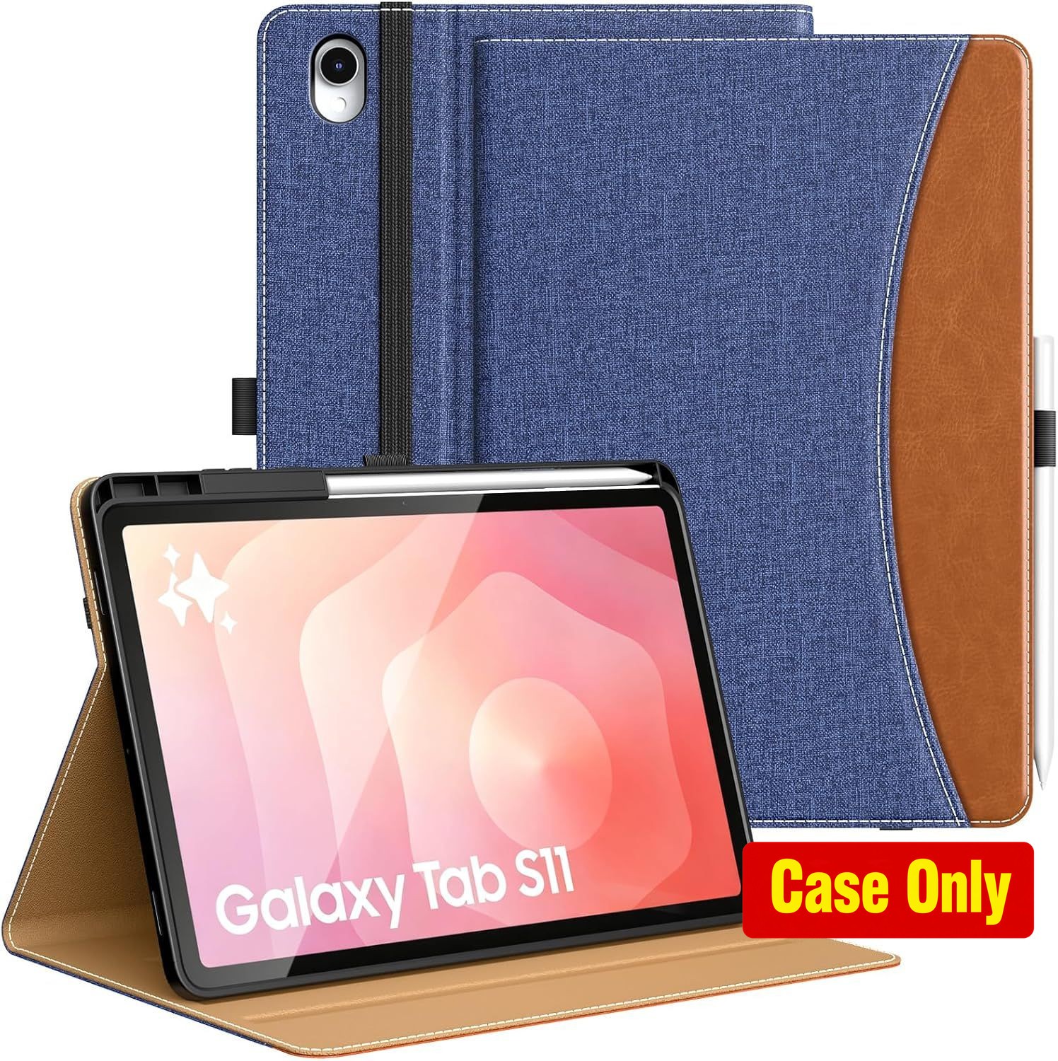 MoKo Case for 2025 Samsung Galaxy Tab S11 11-Inch, PU Leather, S Pen Holder, Blu