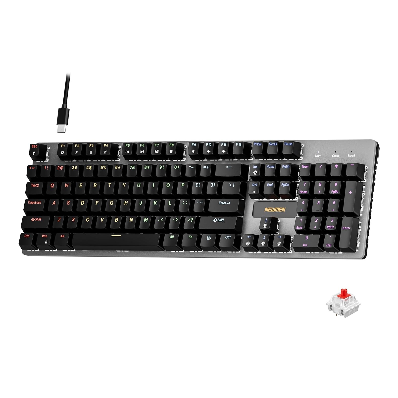 Newmen GM325Pro Mechanical Keyboard 104 Keys Rainbow LED Red