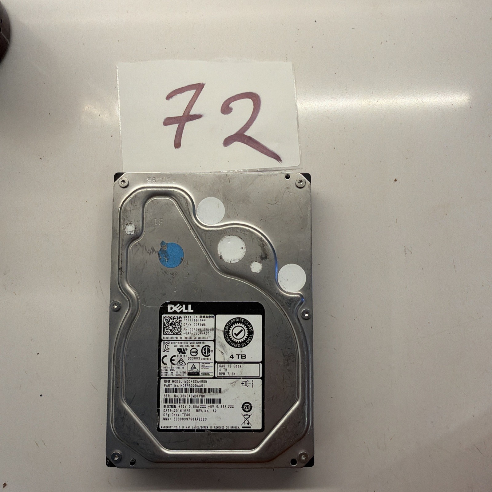 Toshiba MG04SCA40EN 4TB SAS 12Gb/s 3.5 in Enterprise HDD | HDEP02DAA51
