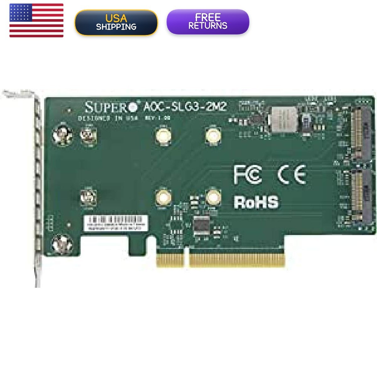 Supermicro AOC-SLG3-2M2 PCIe Add-On Card For Up To Two NVMe SSDs AOC-SLG3-2M2-O