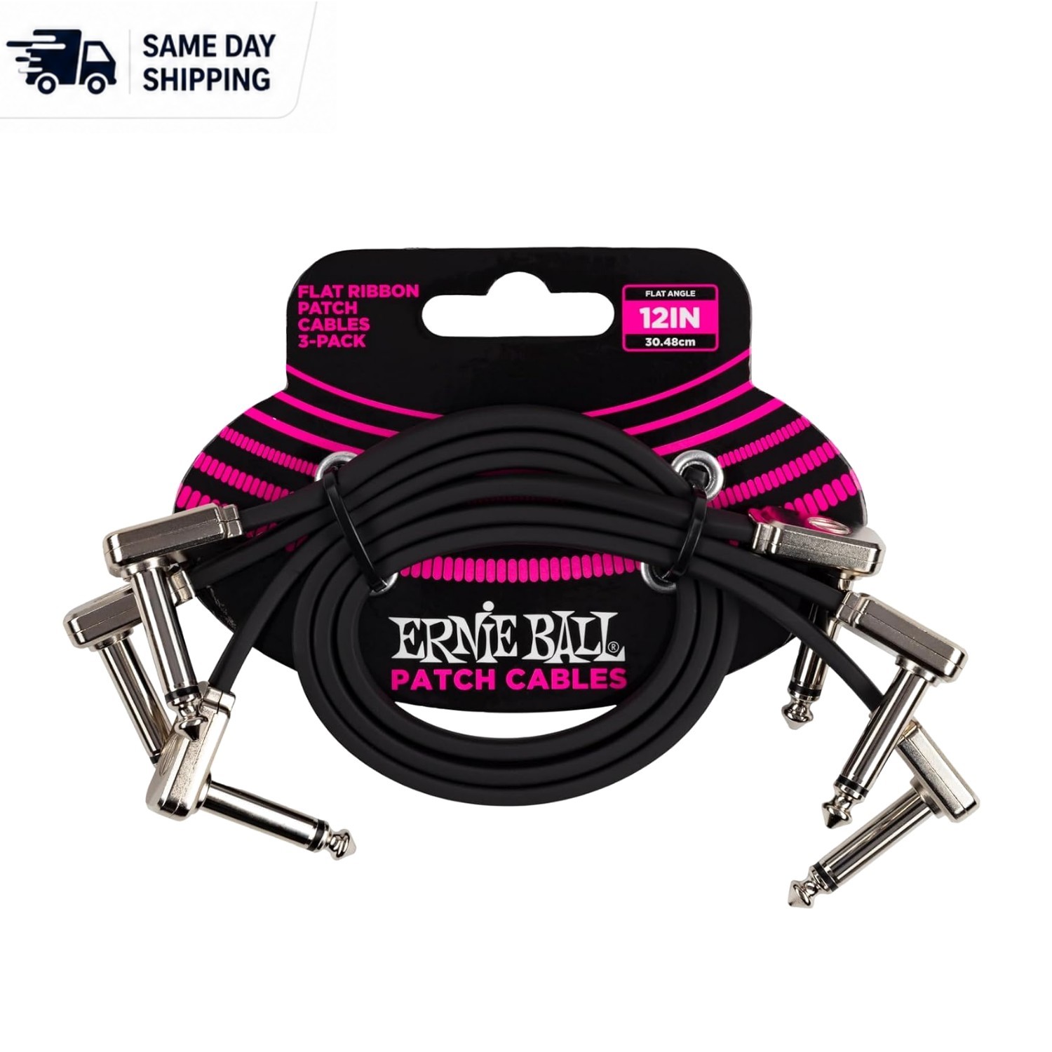 3-Pack Flat Ribbon Patch Cables - 12in, Durable & Tangle-Free for Musicians