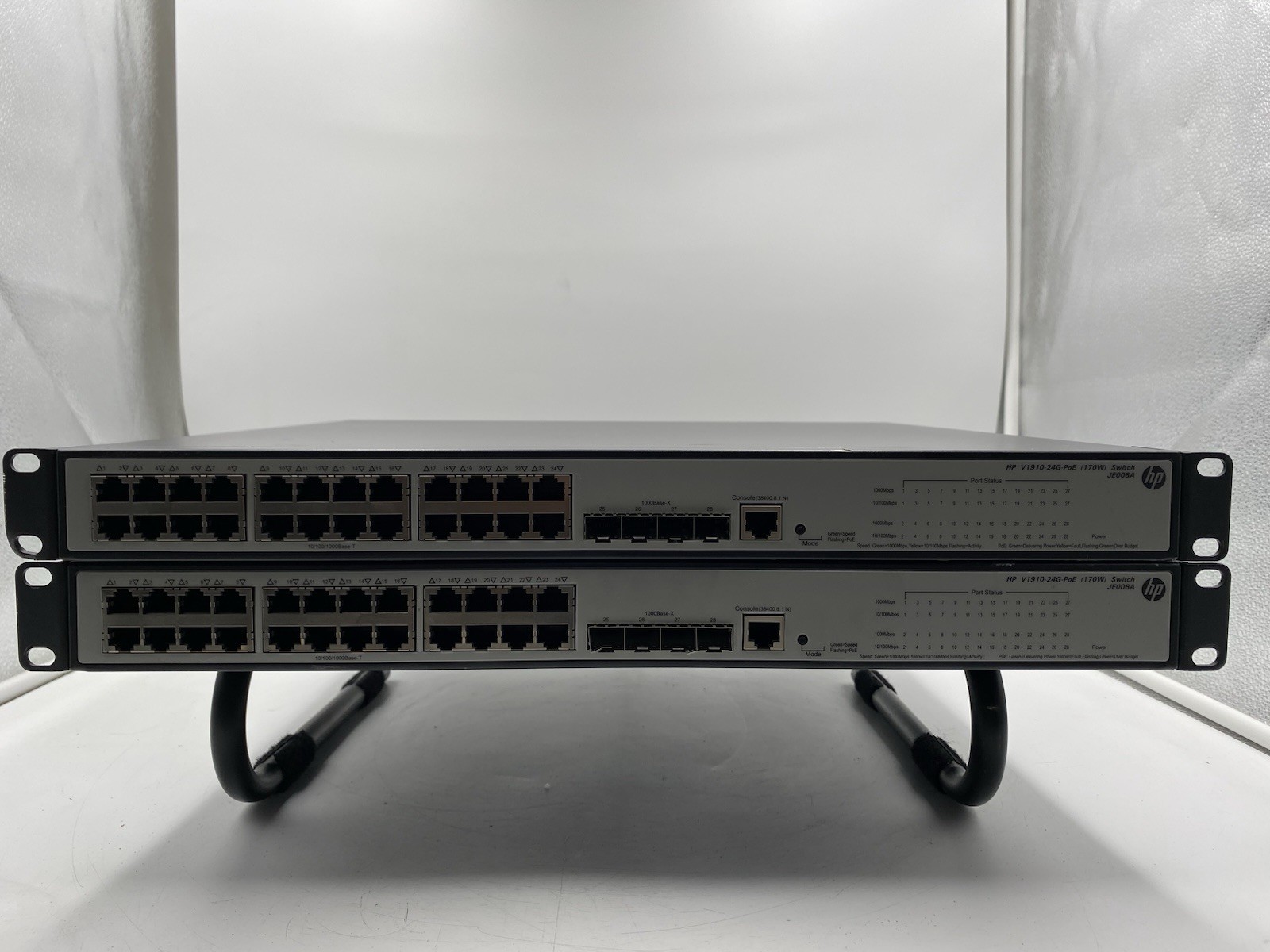 Lot of 2 HP V1910-24G-PoE JE008A 3Com BaseLine 2928-PWR Plus