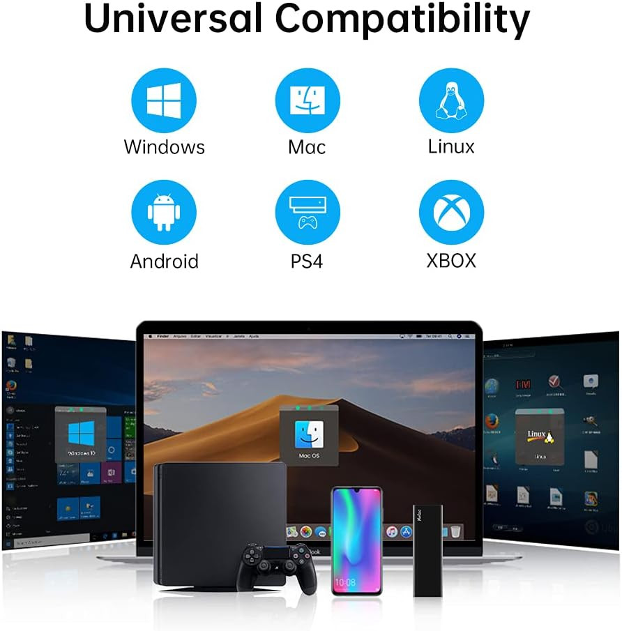500GB Portable SSD USB 3.2 Gen 2 (10Gbps Type-C) External Slim Read/Write