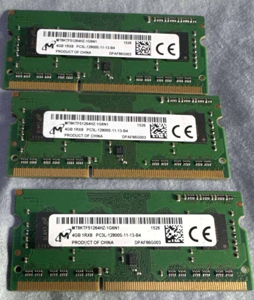 Micron 12GB 3x4GB DDR3L 1600MHz PC3L 12800S 1Rx8 Laptop RAM Kit 