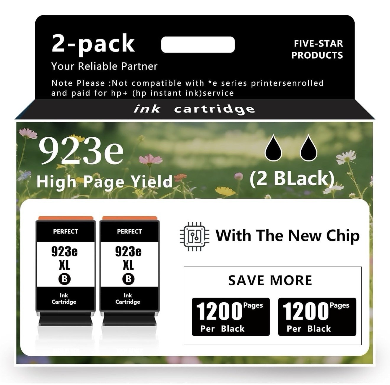 923XL 923e Black Ink 2-Pack for HP OfficeJet Pro 8130e 8135e 8125e 8120
